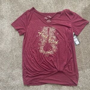 Hard Rock Seattle Womens XL Burgundy Red Soft T-shirt W/Gold Design